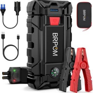 Arrancador de coches BRPOM 10000A con pinzas inteligentes, linterna LED y carga rápida QC3.0